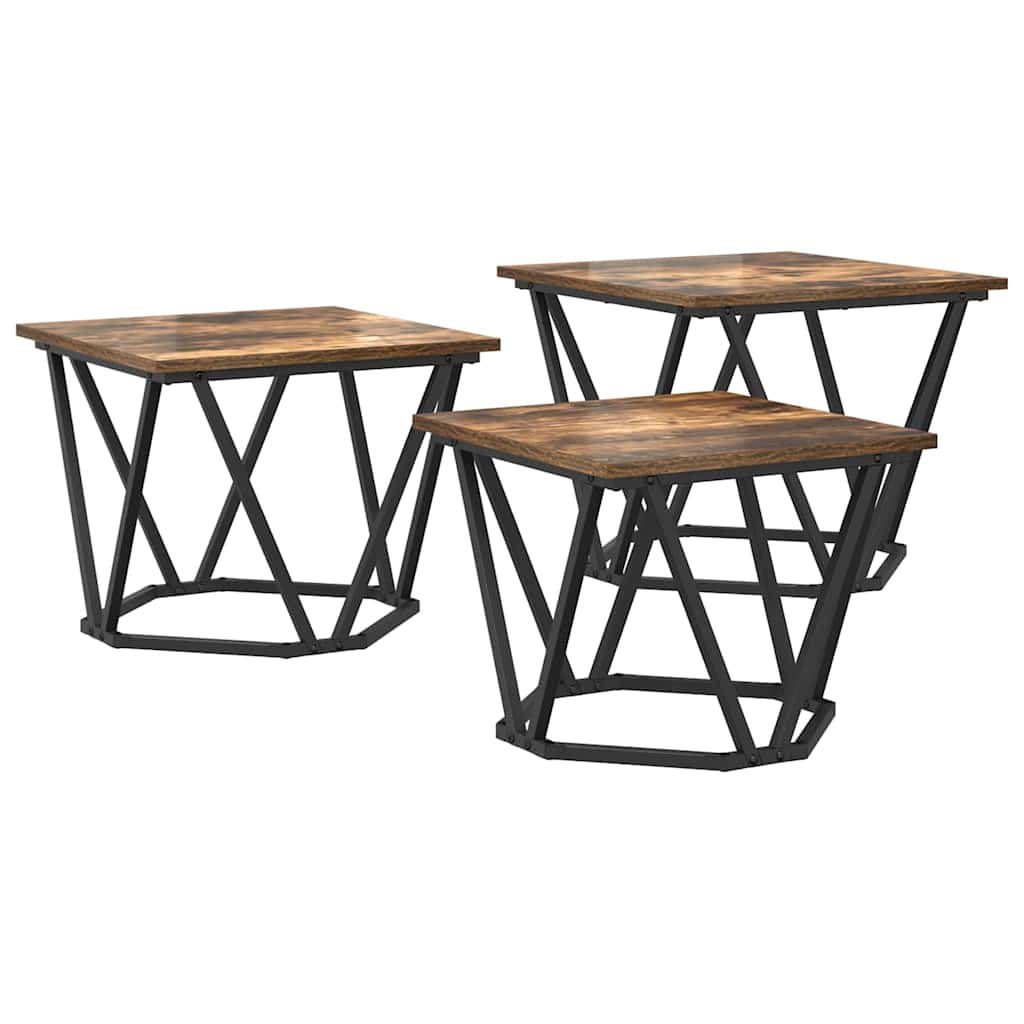 Masă de cafea 3 pcs Stejar afumat 50 x 50 x 40 cm GartenMobel Dekor