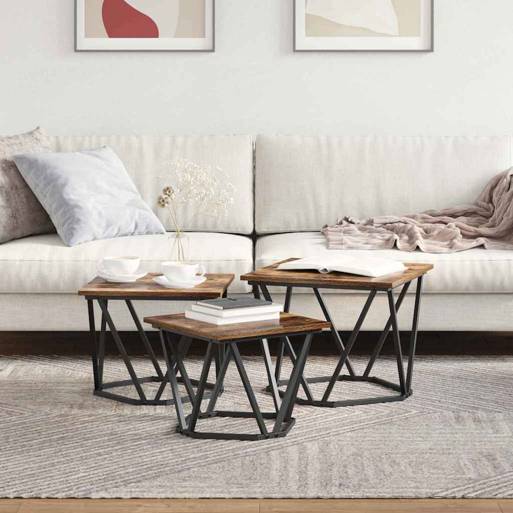 Masă de cafea 3 pcs Stejar afumat 50 x 50 x 40 cm GartenMobel Dekor