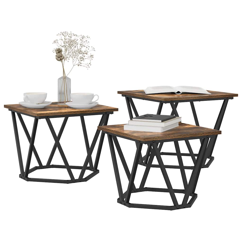 Masă de cafea 3 pcs Stejar afumat 50 x 50 x 40 cm GartenMobel Dekor