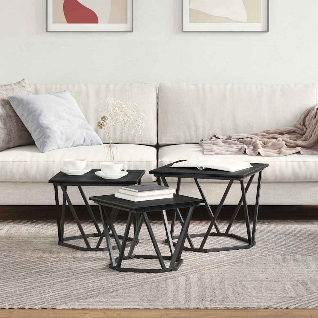 Masă de cafea 3 pcs Stejar negru 50 x 50 x 40 cm GartenMobel Dekor