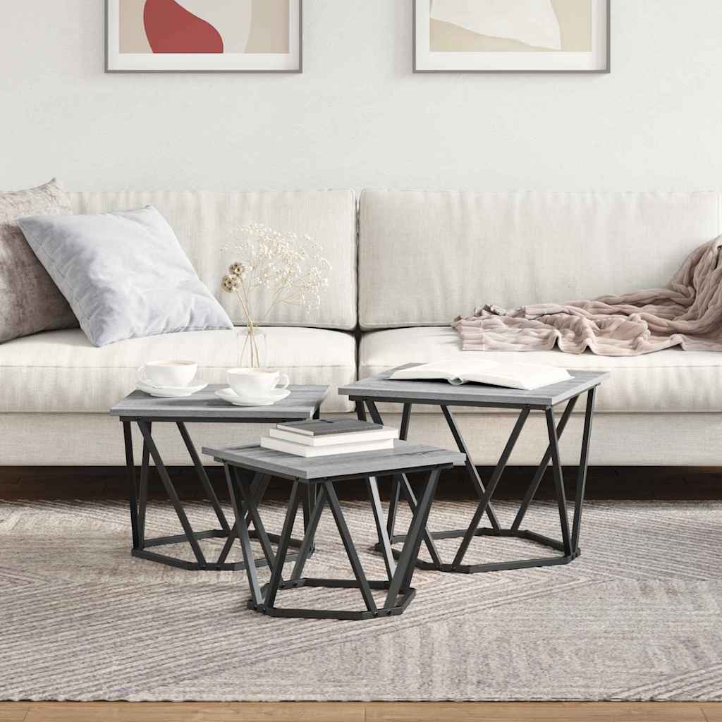 Masă de cafea 3 pcs sonoma gri 50 x 50 x 40 cm GartenMobel Dekor