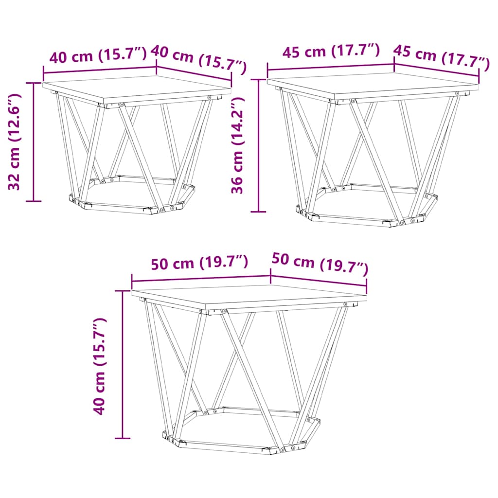 Masă de cafea 3 pcs stejar artizanal 50 x 50 x 40 cm GartenMobel Dekor