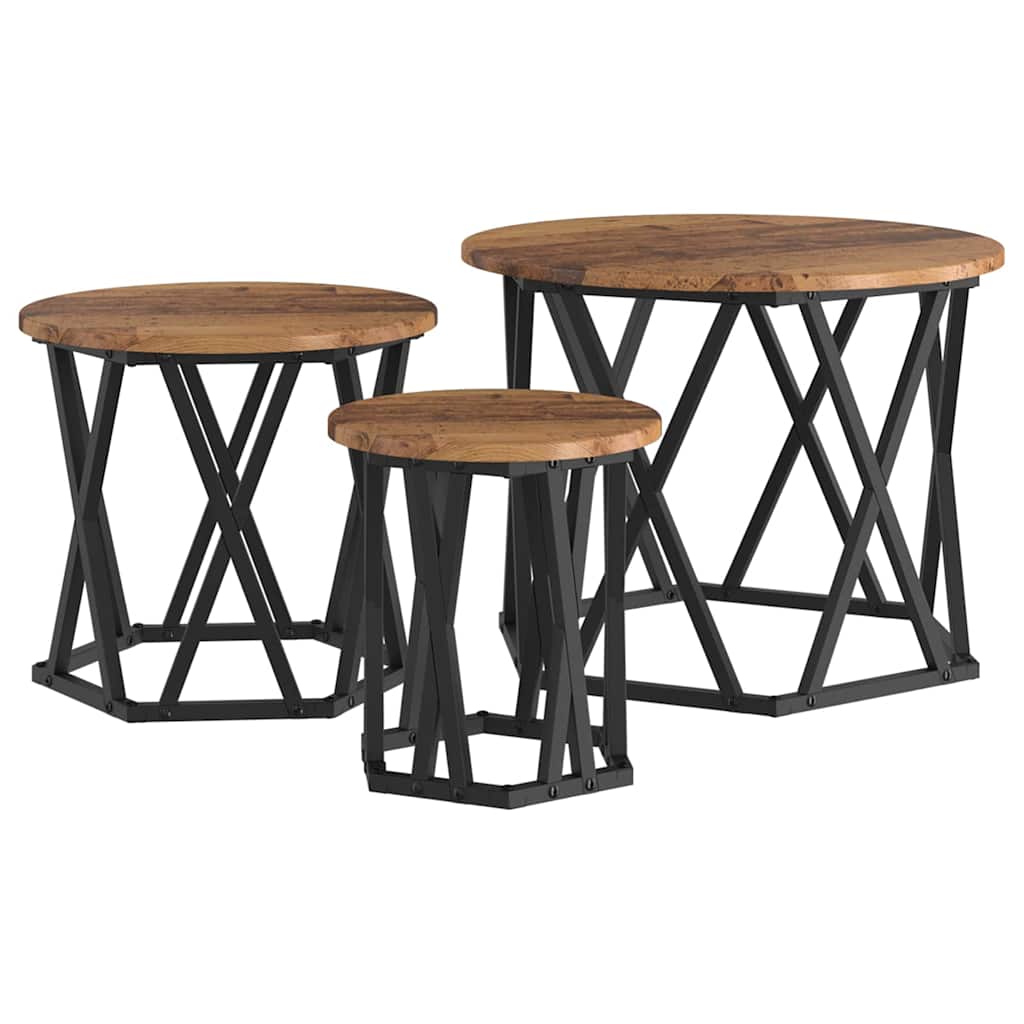 Masă laterală nesting 3 pcs Lemn vechi 53 x 53 x 40 cm GartenMobel Dekor