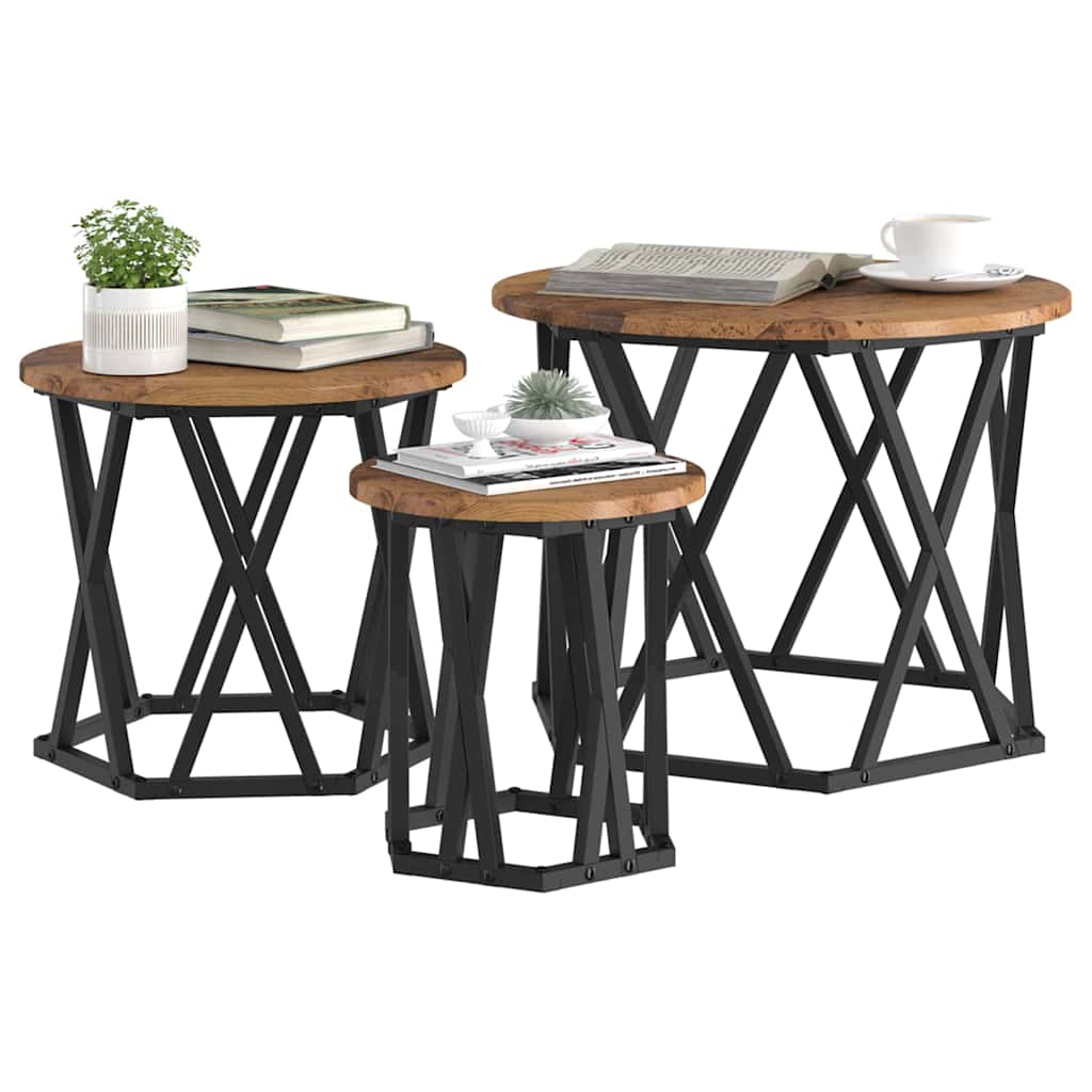 Masă laterală nesting 3 pcs Lemn vechi 53 x 53 x 40 cm GartenMobel Dekor