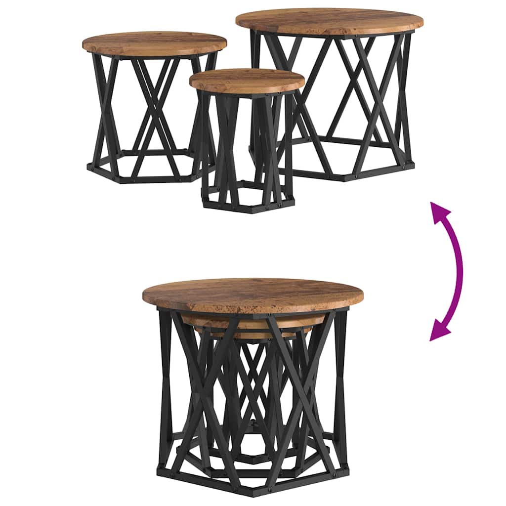 Masă laterală nesting 3 pcs Lemn vechi 53 x 53 x 40 cm GartenMobel Dekor