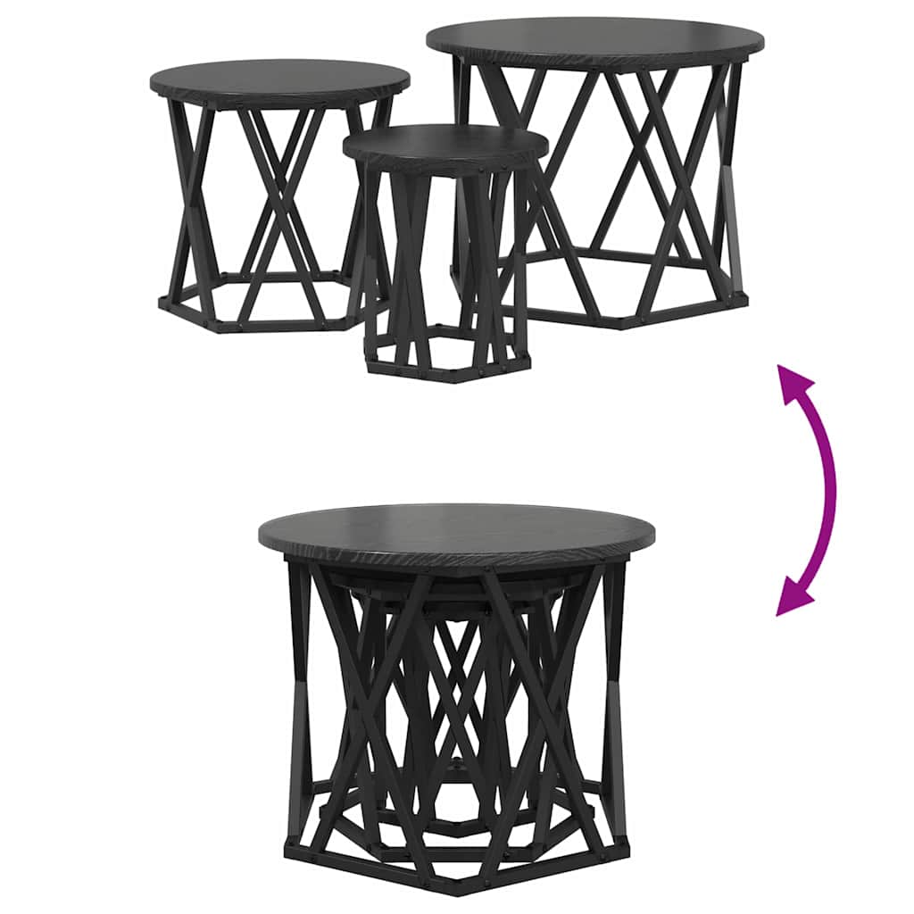 Masă laterală nesting 3 pcs Stejar negru 53 x 53 x 40 cm GartenMobel Dekor