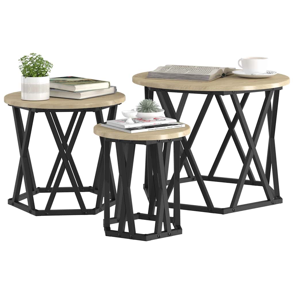 Masă laterală nesting 3 pcs Stejar sonoma 53 x 53 x 40 cm GartenMobel Dekor