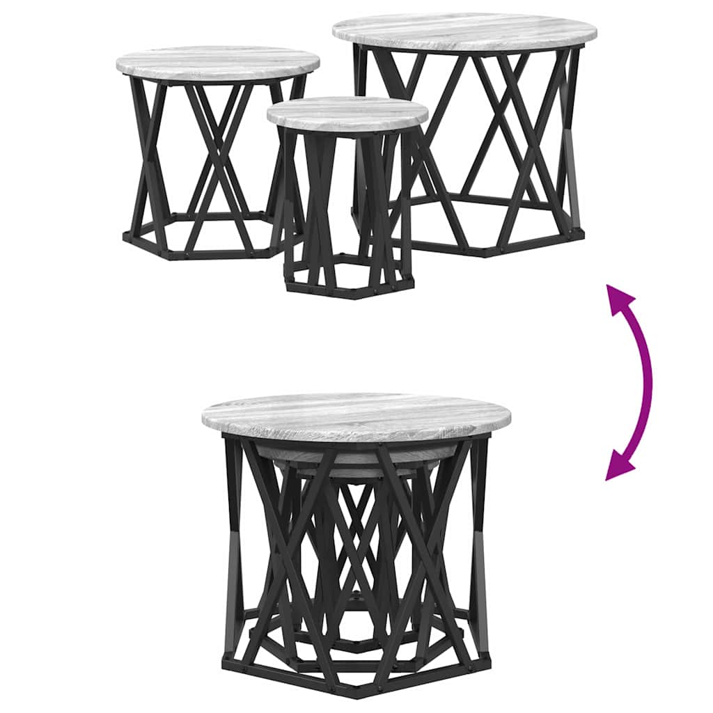 Masă laterală nesting 3 pcs sonoma gri 53 x 53 x 40 cm GartenMobel Dekor