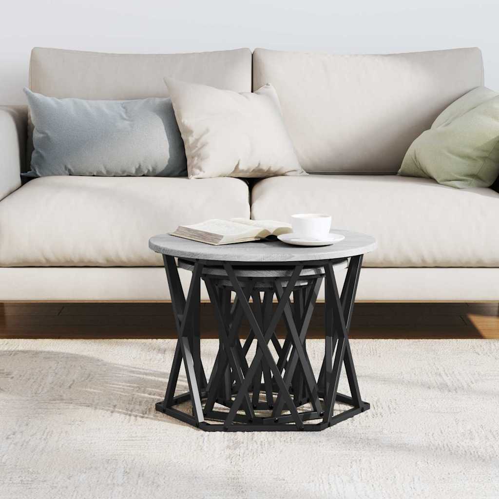 Masă laterală nesting 3 pcs sonoma gri 53 x 53 x 40 cm GartenMobel Dekor