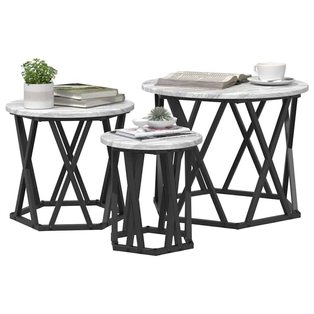 Masă laterală nesting 3 pcs sonoma gri 53 x 53 x 40 cm GartenMobel Dekor
