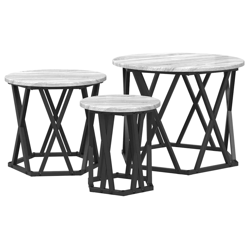 Masă laterală nesting 3 pcs sonoma gri 53 x 53 x 40 cm GartenMobel Dekor