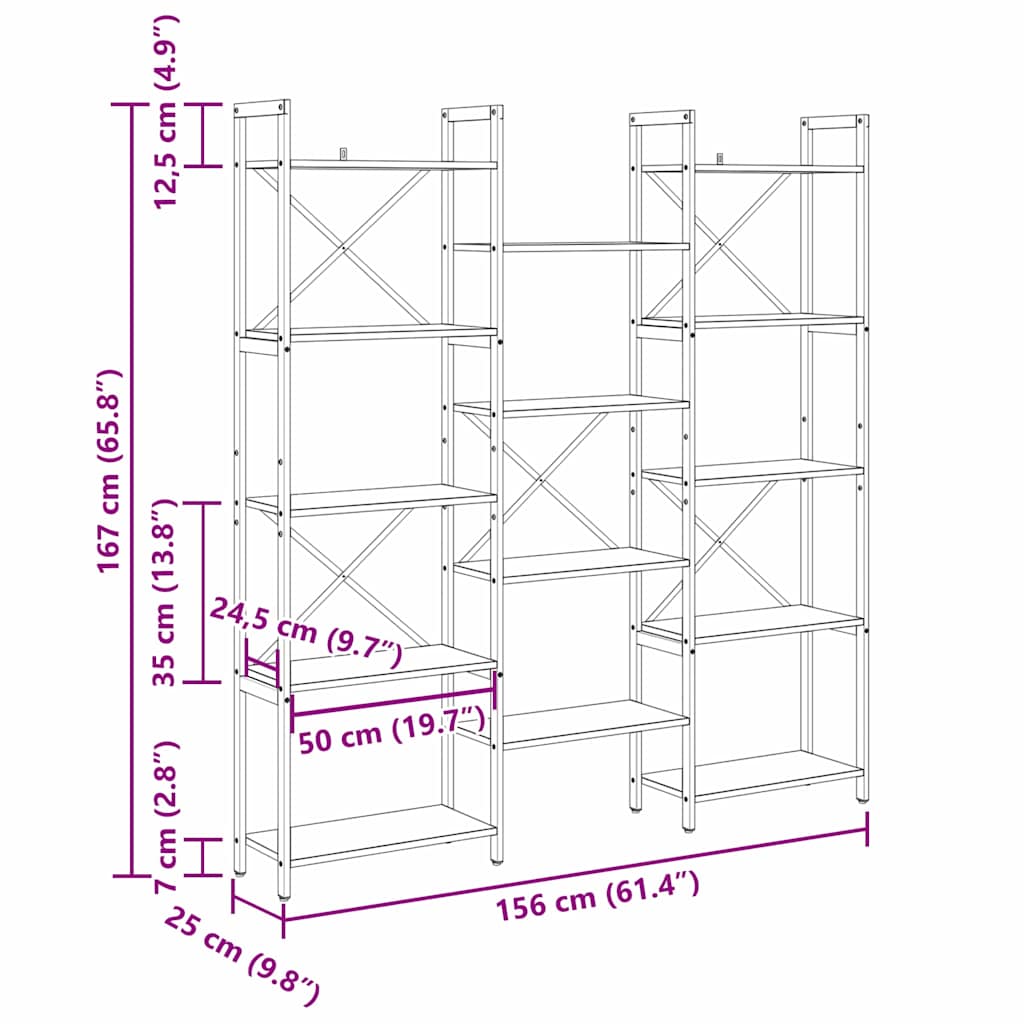 Raft pentru cărți stejar artizanal 156 x 25 x 167.5 cm GartenMobel Dekor