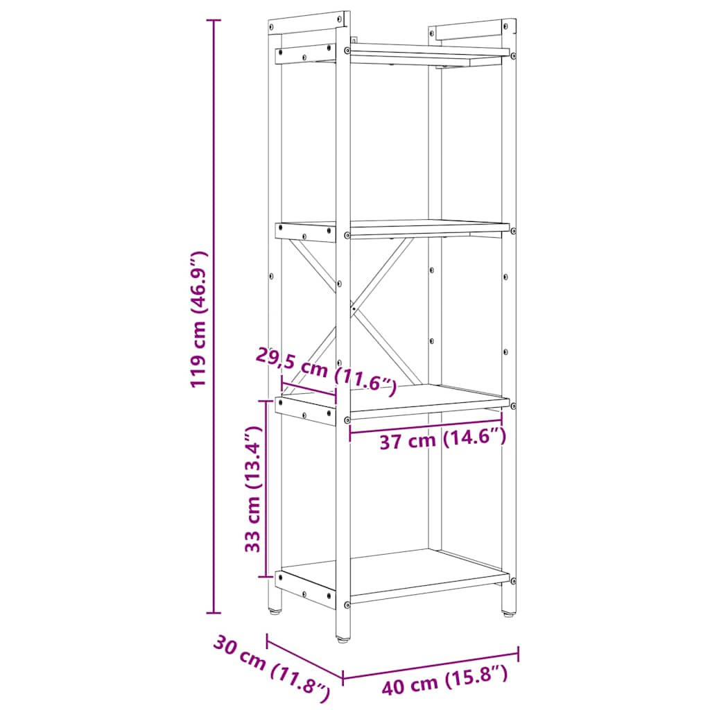 Bibliotecă Lemn vechi 40 x 30 x 118 cm Lemn compozit GartenMobel Dekor
