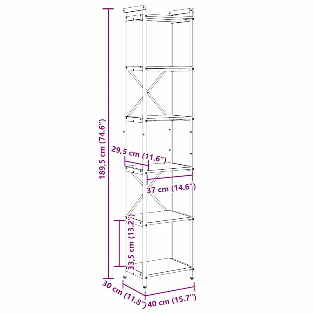Bibliotecă Stejar sonoma 40 x 30 x 188 cm Lemn compozit GartenMobel Dekor