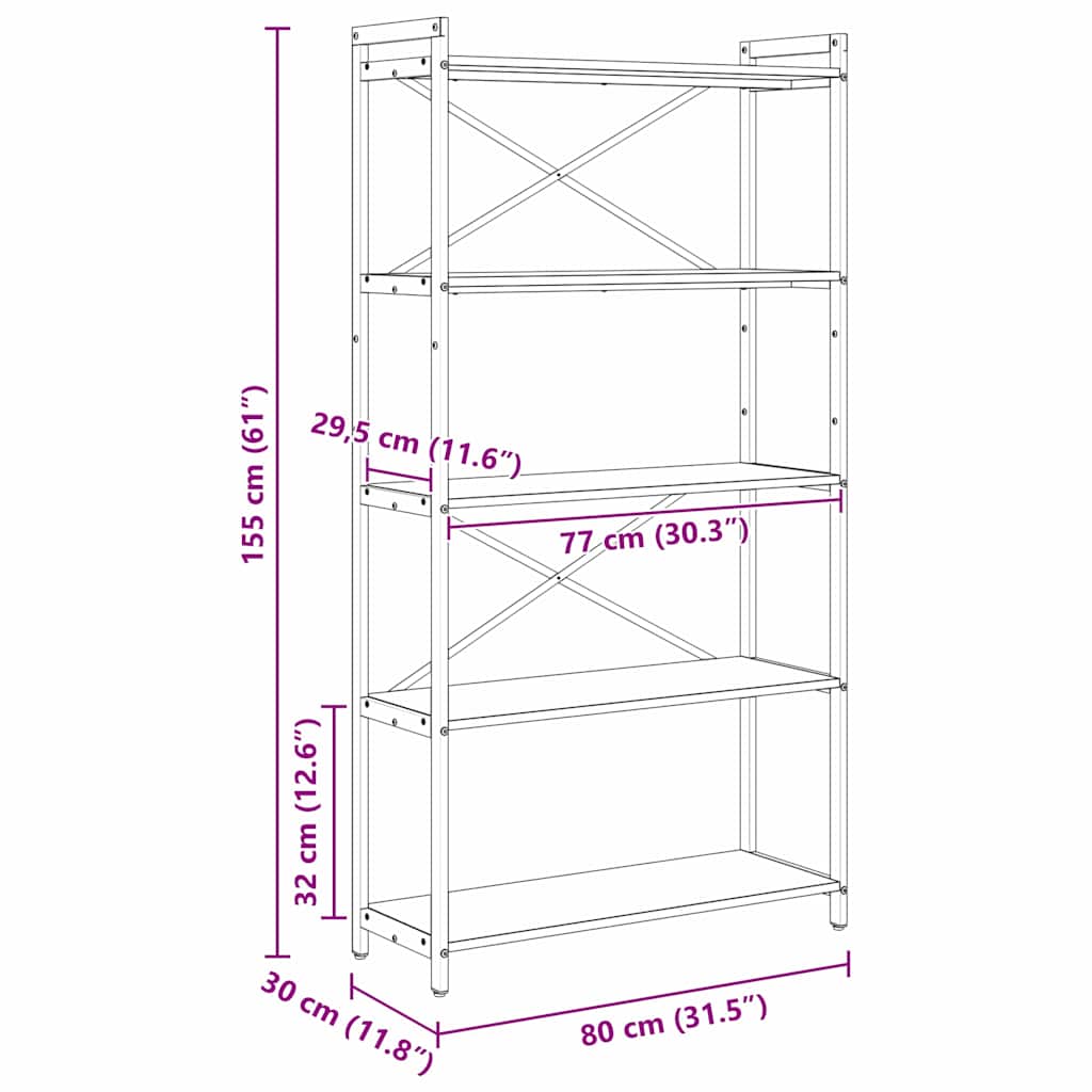 Bibliotecă sonoma gri 80 x 30 x 153 cm Lemn compozit GartenMobel Dekor