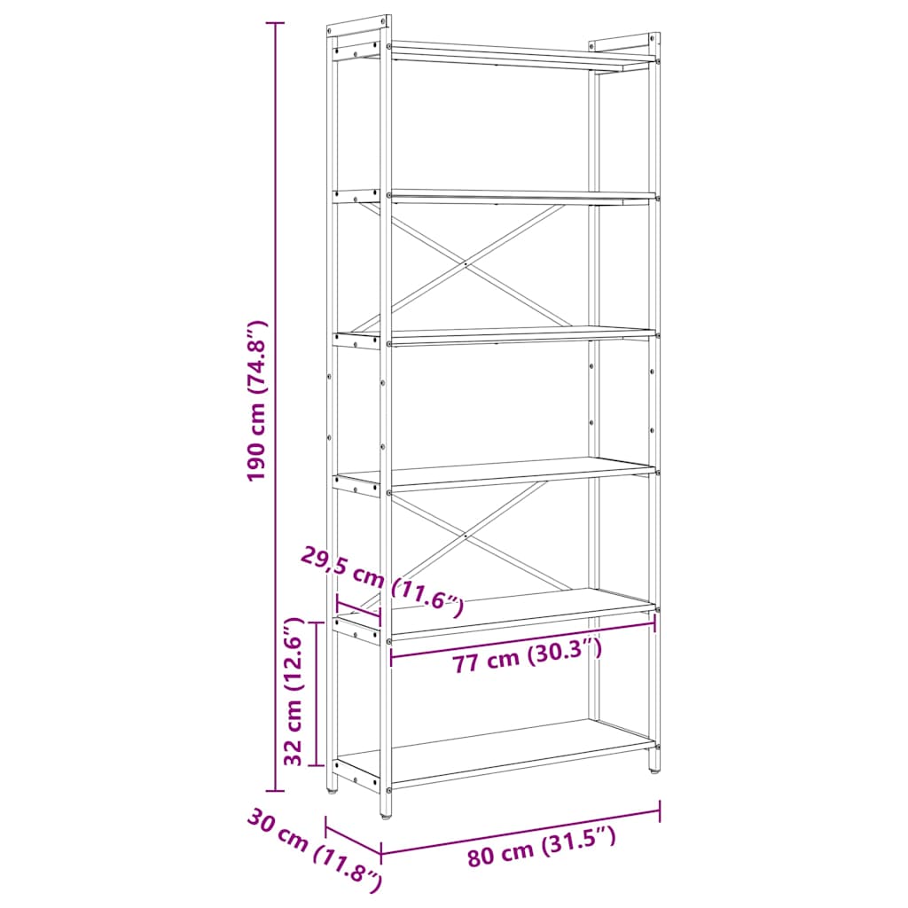 Bibliotecă sonoma gri 80 x 30 x 188 cm Lemn compozit GartenMobel Dekor