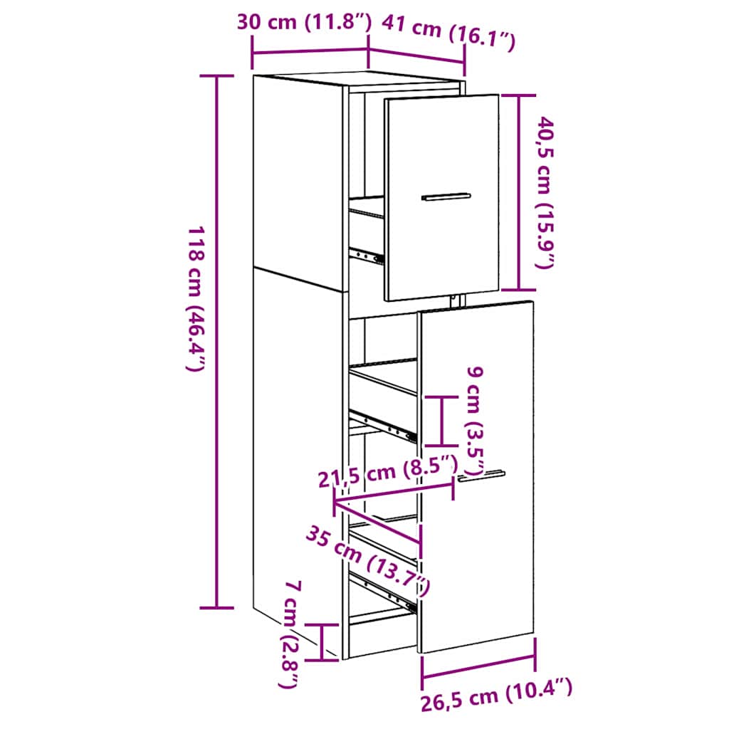 Cabinet de Apotecă Stejar negru 30 x 41 x 118 cm Lemn compozit GartenMobel Dekor