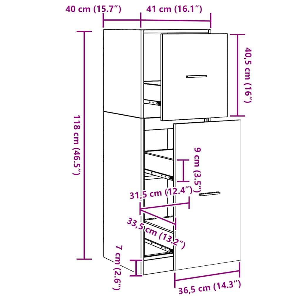 Cabinet de Apotecă Stejar negru 40 x 41 x 118 cm Lemn compozit GartenMobel Dekor