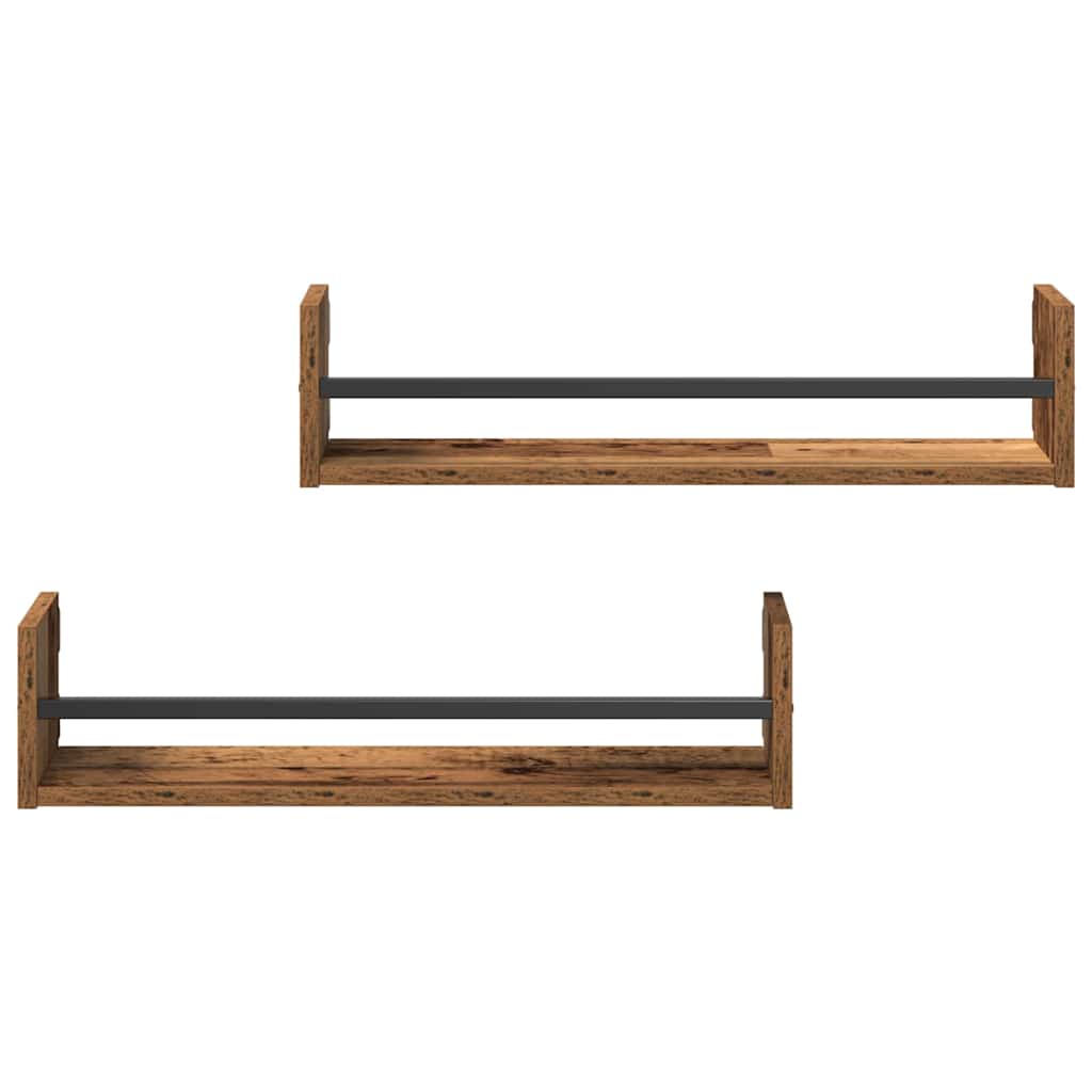 Raft de perete 2 pcs Lemn vechi 60 x 16 x 14 cm Lemn compozit GartenMobel Dekor