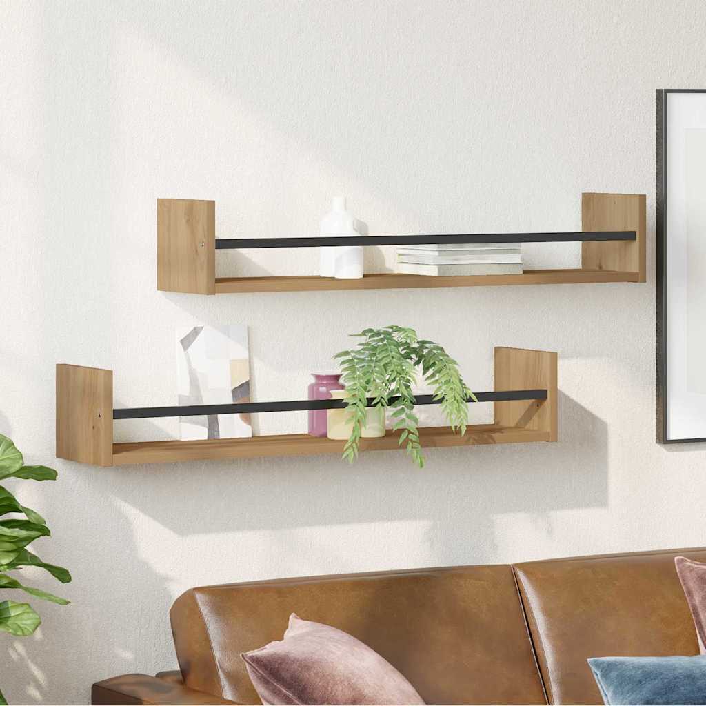 Raft de perete cu raft 2 pcs stejar artizanal 80 x 16 x 14 cm GartenMobel Dekor