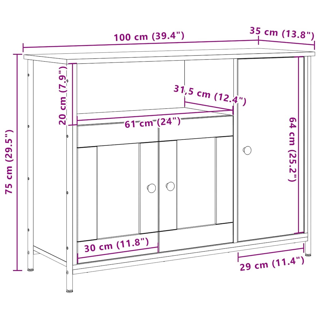 Bufet Lemn vechi 100 x 35 x 75 cm Lemn compozit GartenMobel Dekor
