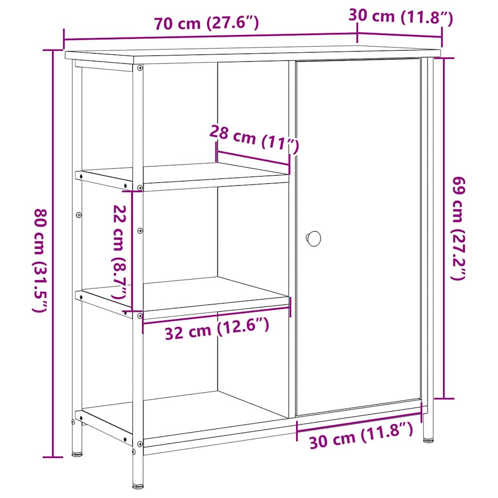 Bufet Stejar negru 70 x 30 x 80 cm Lemn compozit GartenMobel Dekor