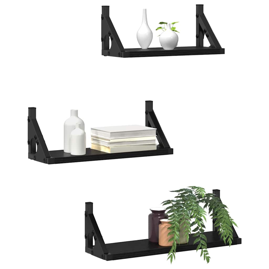 Set rafturi de perete 3 pcs Stejar negru 37 x 12 x 13 cm GartenMobel Dekor