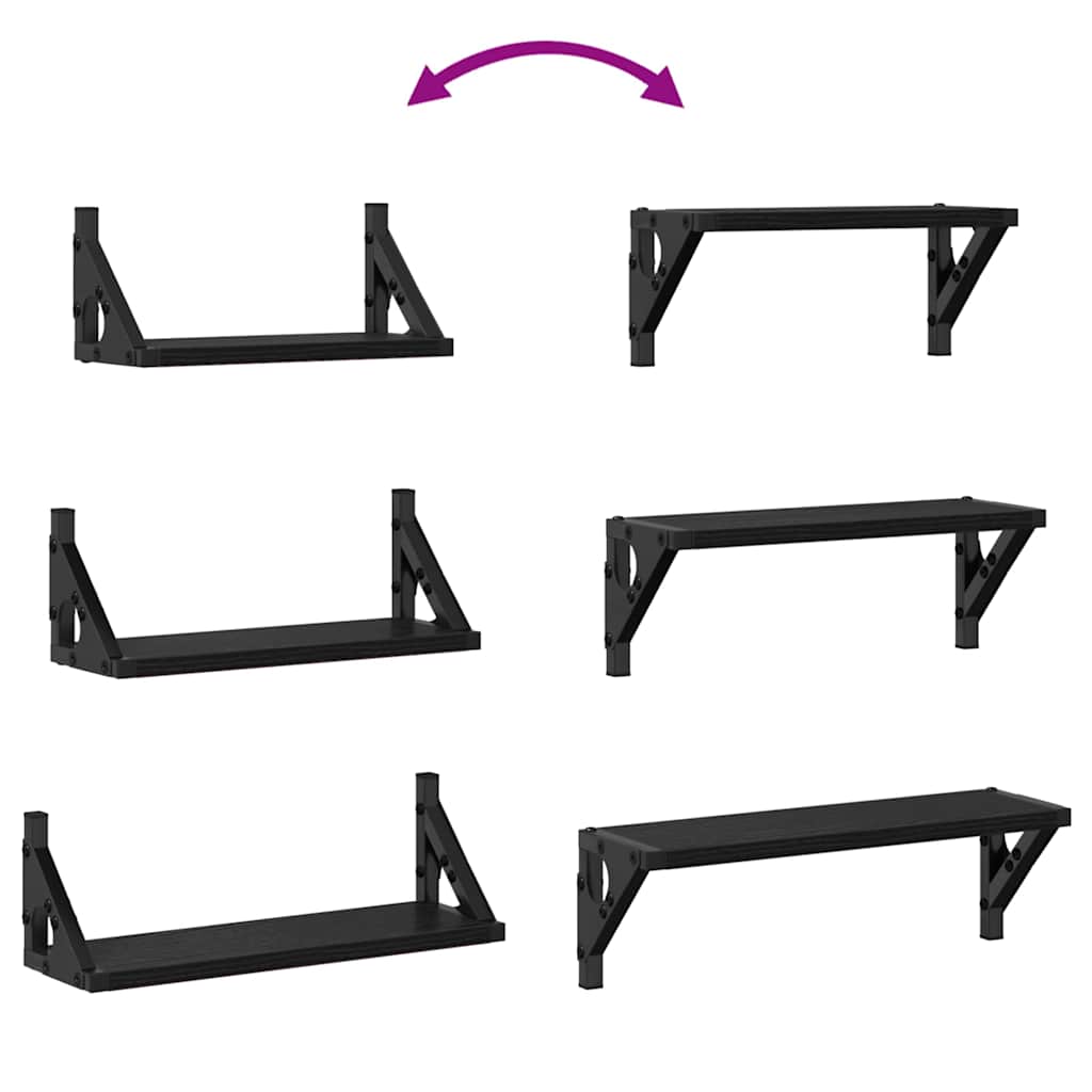 Set rafturi de perete 3 pcs Stejar negru 37 x 12 x 13 cm GartenMobel Dekor