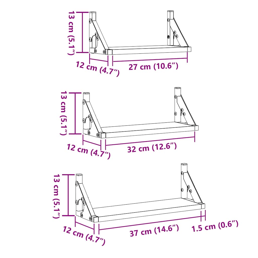 Set rafturi de perete 3 pcs stejar artizanal 37 x 12 x 13 cm GartenMobel Dekor