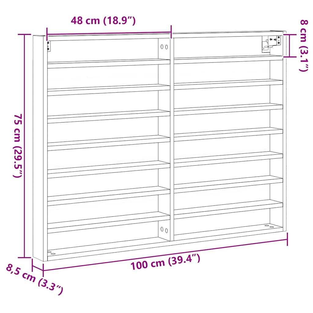 Cabinet de afișare cu raft stejar artizanal 100 x 8.5 x 75 cm GartenMobel Dekor