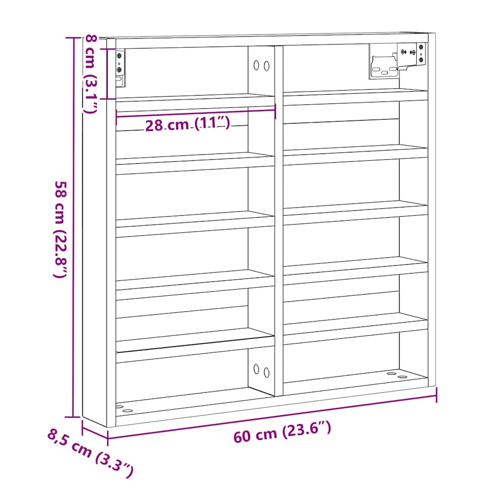 Cabinet de afișare cu raft stejar artizanal 60 x 8.5 x 58 cm GartenMobel Dekor