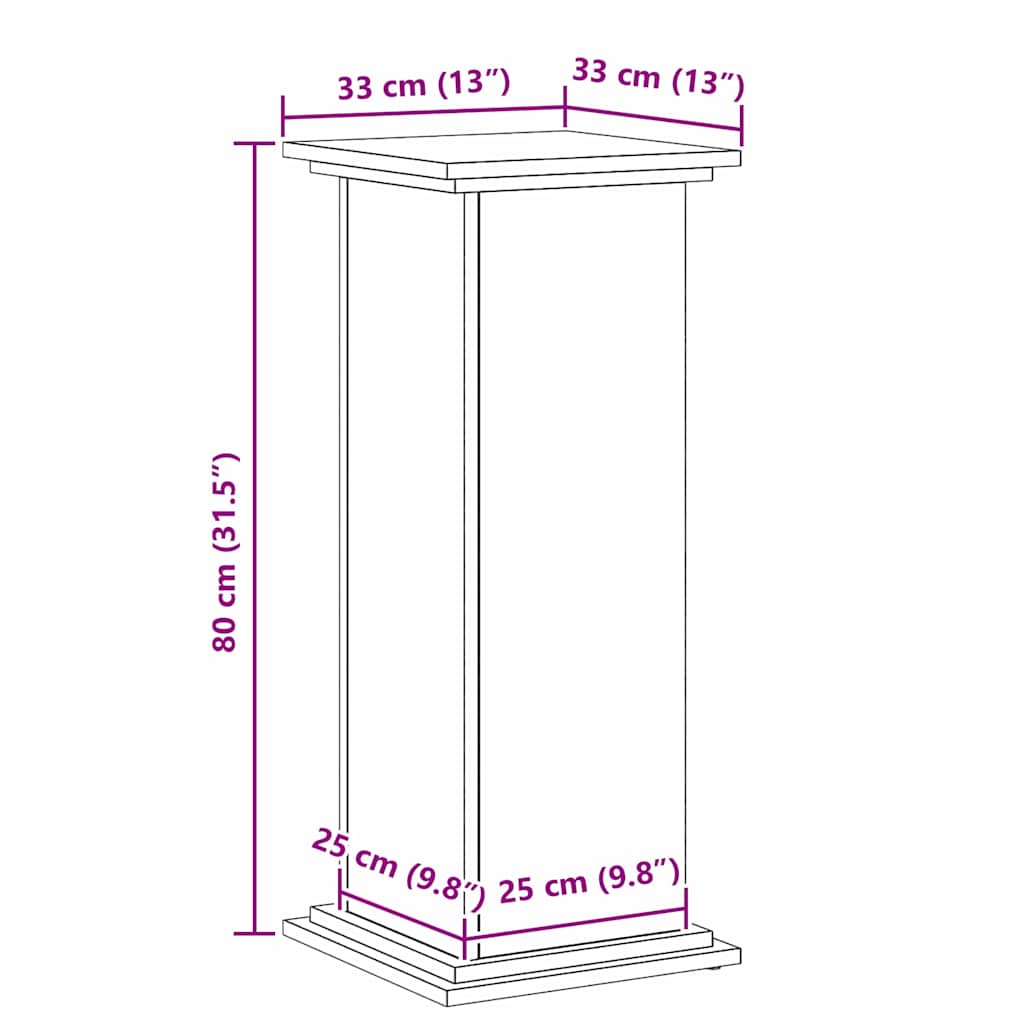 Suport pentru plante Stejar negru 33 x 33 x 80 cm Lemn compozit GartenMobel Dekor