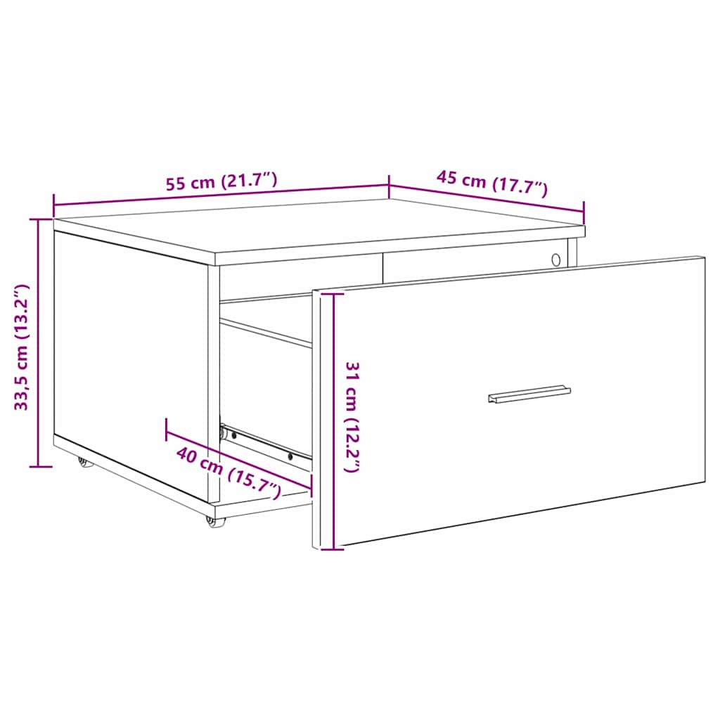 Dulap cu sertare cu roata Gri 55 x 45 x 33.5 cm Lemn compozit GartenMobel Dekor