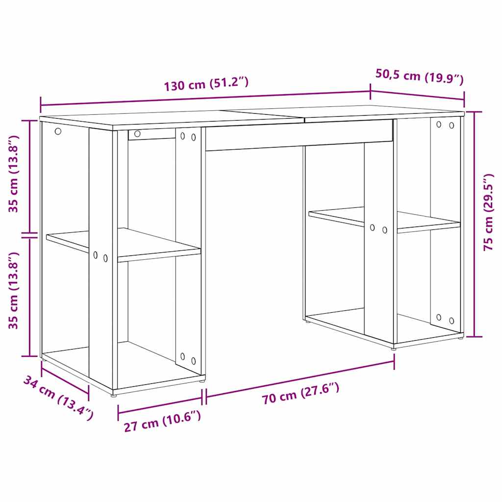 Birou cu Depozitare Lemn vechi 130 x 50.5 x 75 cm Lemn compozit GartenMobel Dekor