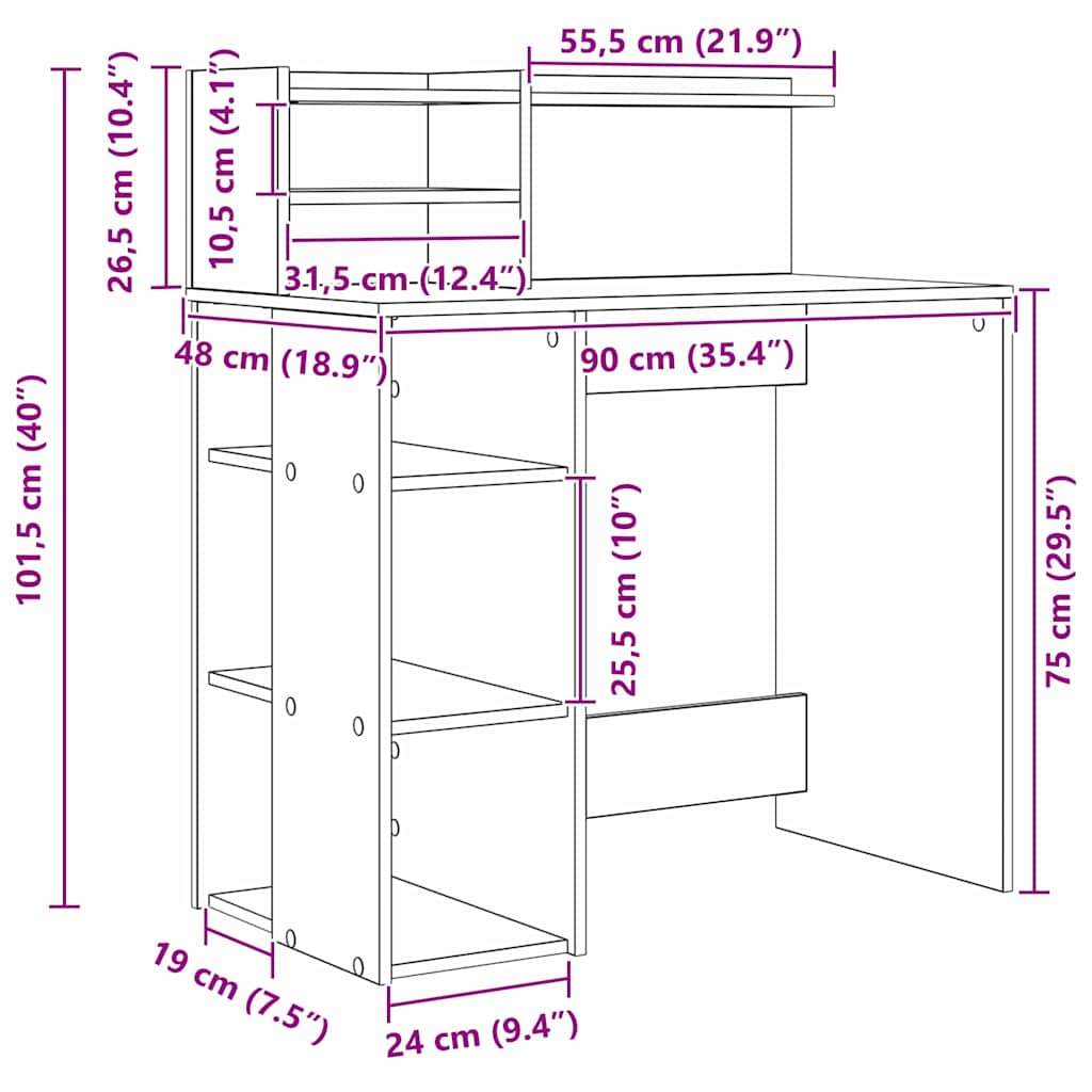 Birou cu Stocare Gri beton 90 x 48 x 101.5 cm Lemn compozit GartenMobel Dekor