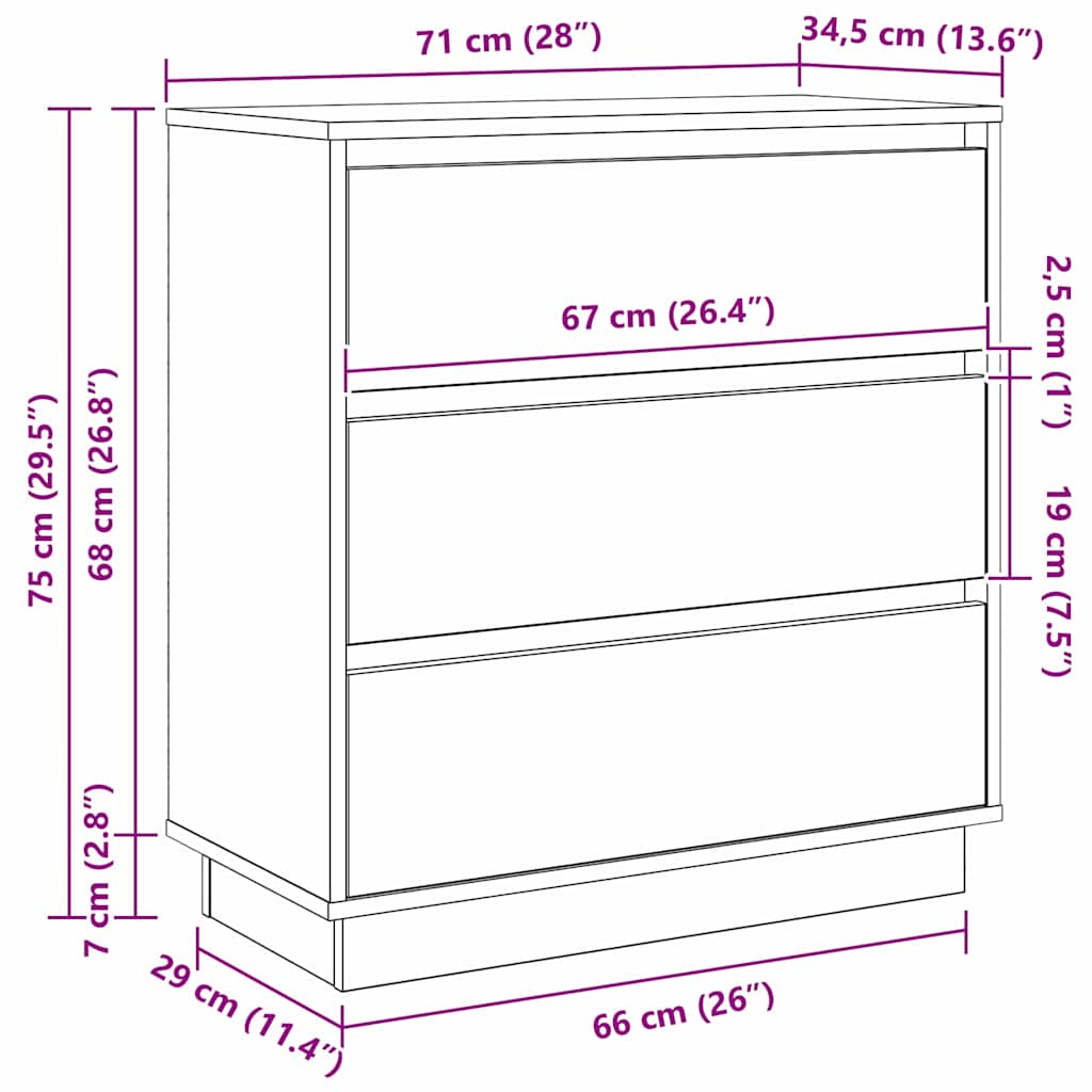 Dulap de noapte cu sertar Alb 71 x 34.5 x 75 cm Lemn compozit GartenMobel Dekor