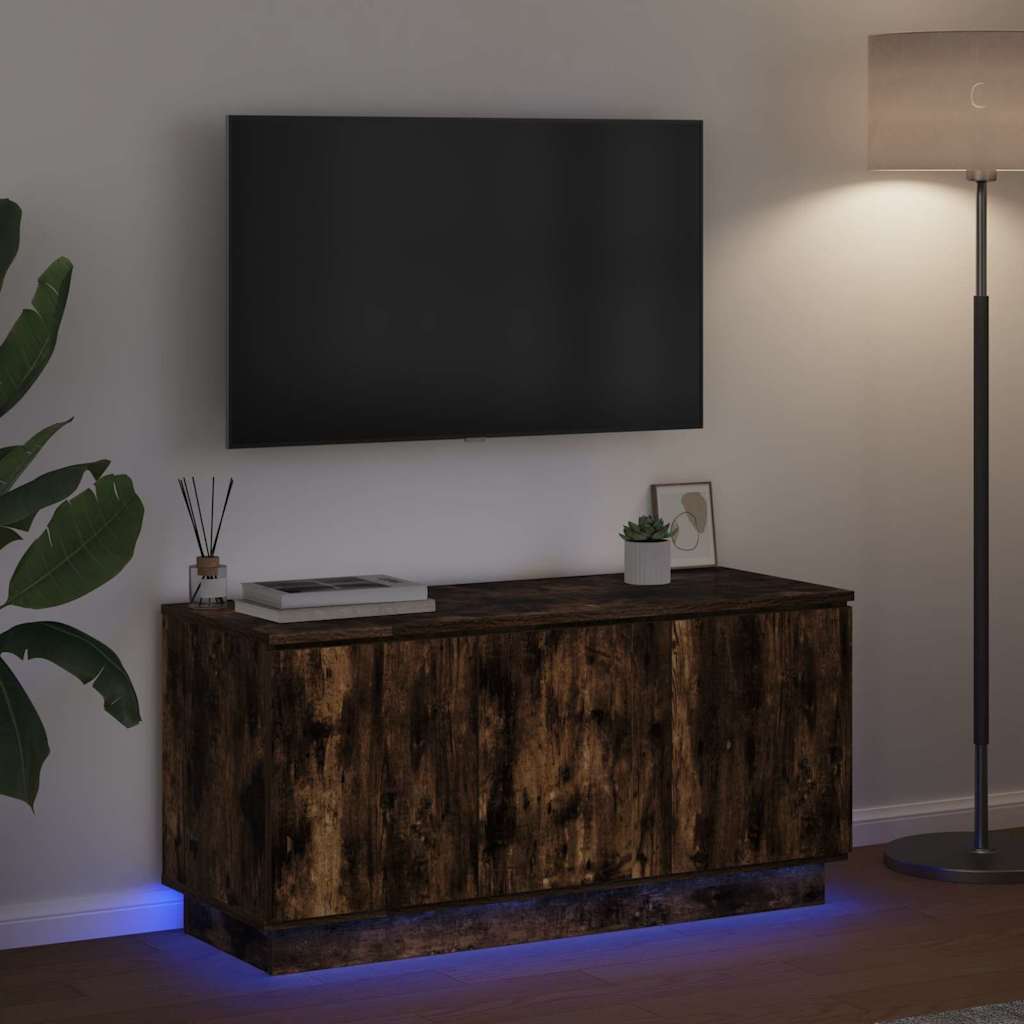 Cabinet TV cu LED Stejar afumat 100 x 38 x 49 cm Lemn compozit GartenMobel Dekor