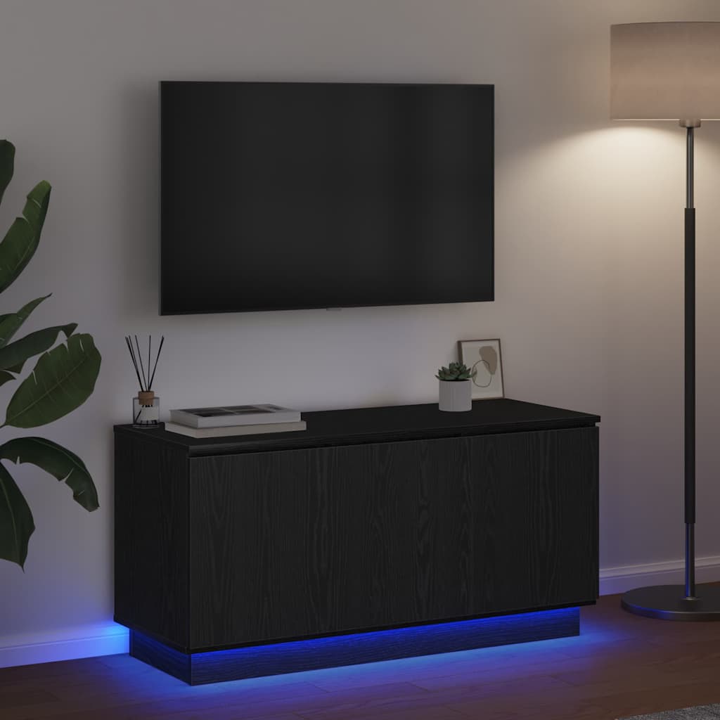 Cabinet TV cu LED Stejar negru 100 x 38 x 49 cm Lemn compozit GartenMobel Dekor