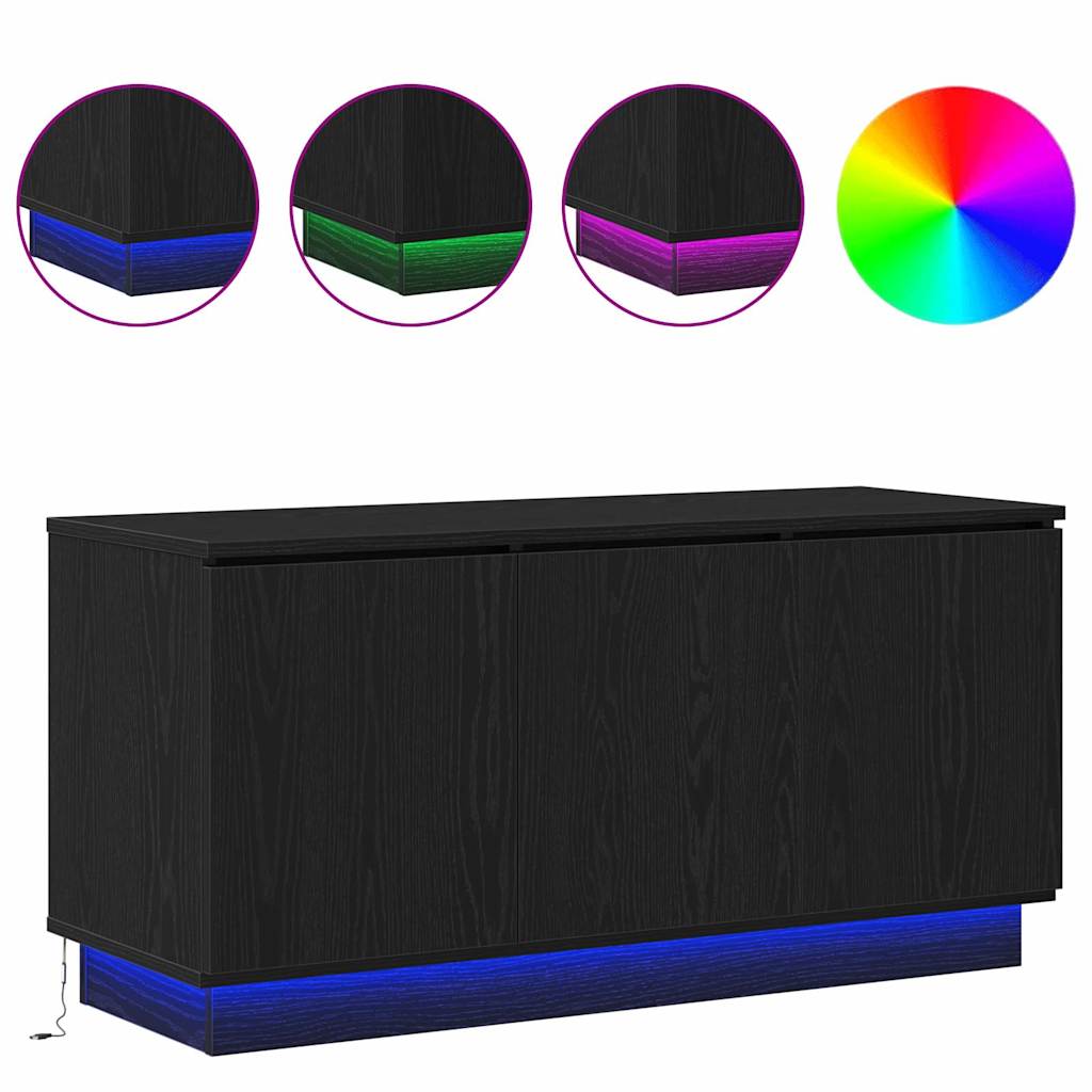 Cabinet TV cu LED Stejar negru 100 x 38 x 49 cm Lemn compozit GartenMobel Dekor