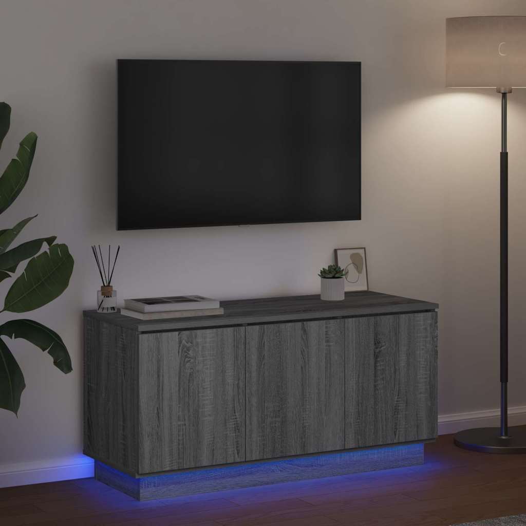 Cabinet TV cu LED sonoma gri 100 x 38 x 49 cm Lemn compozit GartenMobel Dekor