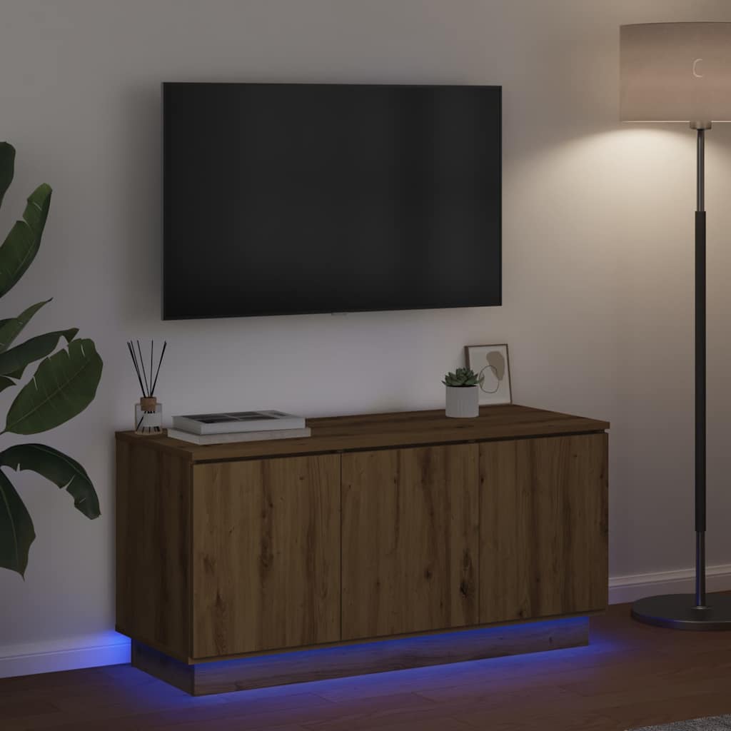 Cabinet TV cu LED stejar artizanal 100 x 38 x 49 cm GartenMobel Dekor