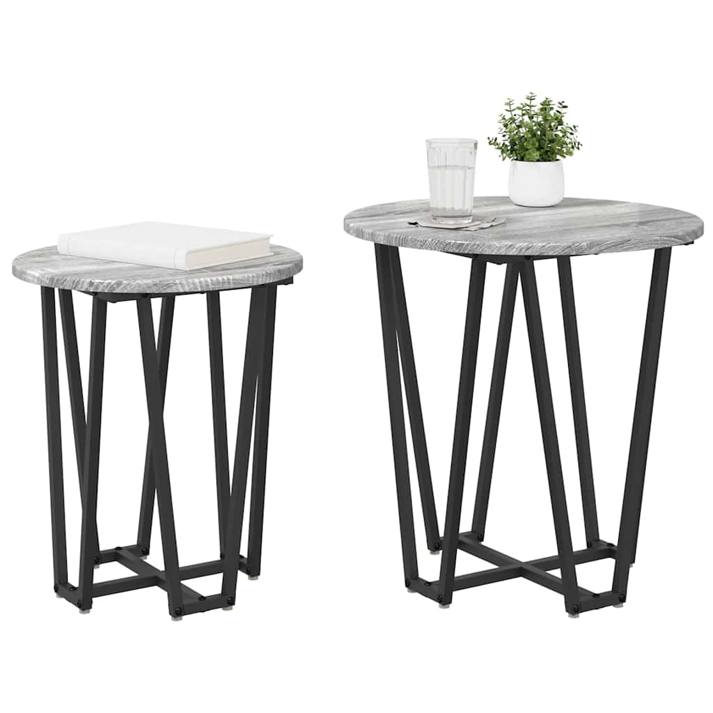 Set măsuțe laterale 2 pcs Gri sonoma și Negru 50 x 50 x 50.5 cm GartenMobel Dekor