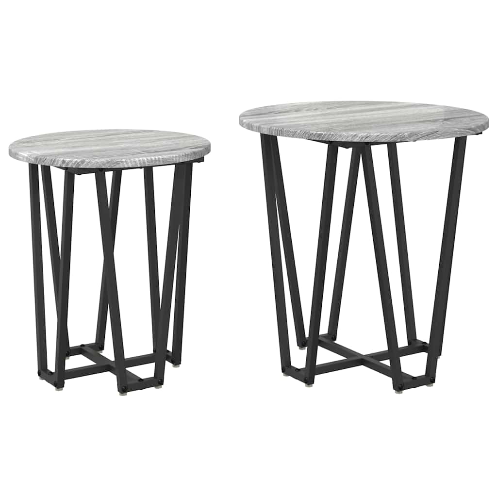 Set măsuțe laterale 2 pcs Gri sonoma și Negru 50 x 50 x 50.5 cm GartenMobel Dekor