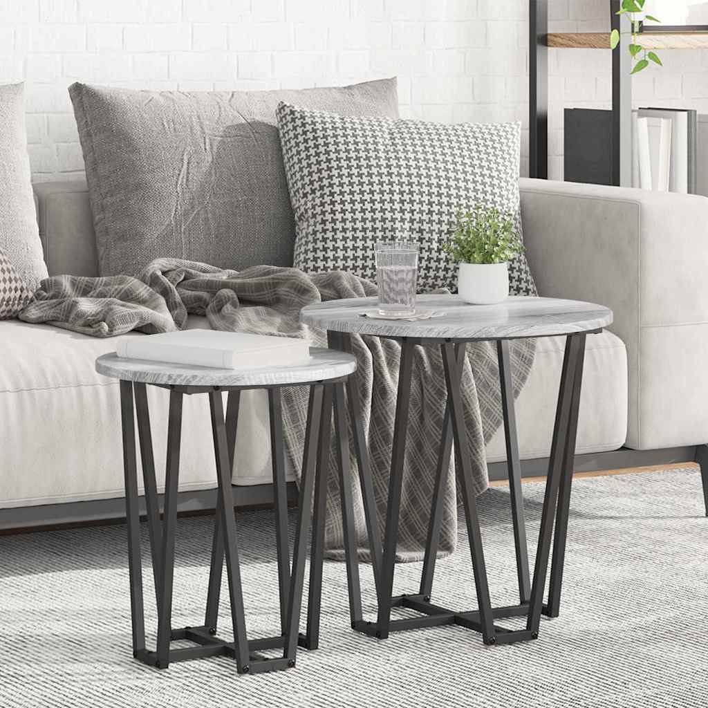 Set măsuțe laterale 2 pcs Gri sonoma și Negru 50 x 50 x 50.5 cm GartenMobel Dekor