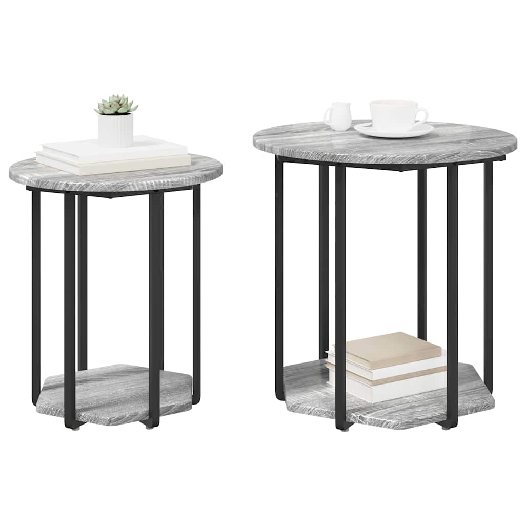 Set măsuțe laterale 2 pcs Gri sonoma și Negru 50 x 50 x 50.5 cm GartenMobel Dekor