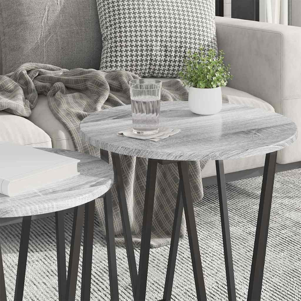 Set măsuțe laterale 2 pcs Gri sonoma și Negru 50 x 50 x 50.5 cm GartenMobel Dekor