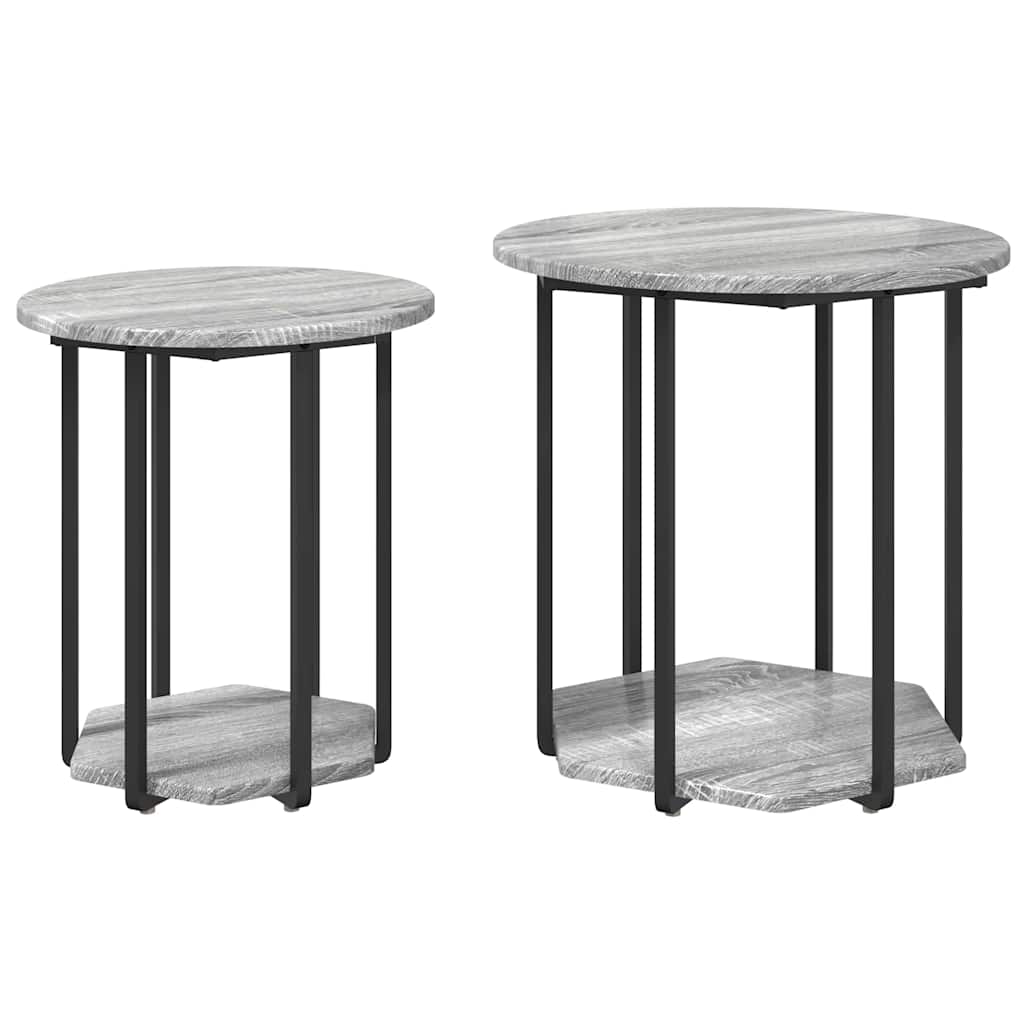 Set măsuțe laterale 2 pcs Gri sonoma și Negru 50 x 50 x 50.5 cm GartenMobel Dekor