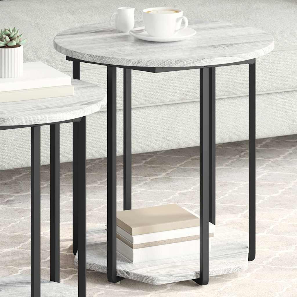 Set măsuțe laterale 2 pcs Gri sonoma și Negru 50 x 50 x 50.5 cm GartenMobel Dekor