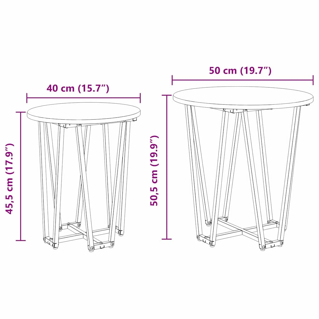 Set măsuțe laterale 2 pcs Gri sonoma și Negru 50 x 50 x 50.5 cm GartenMobel Dekor