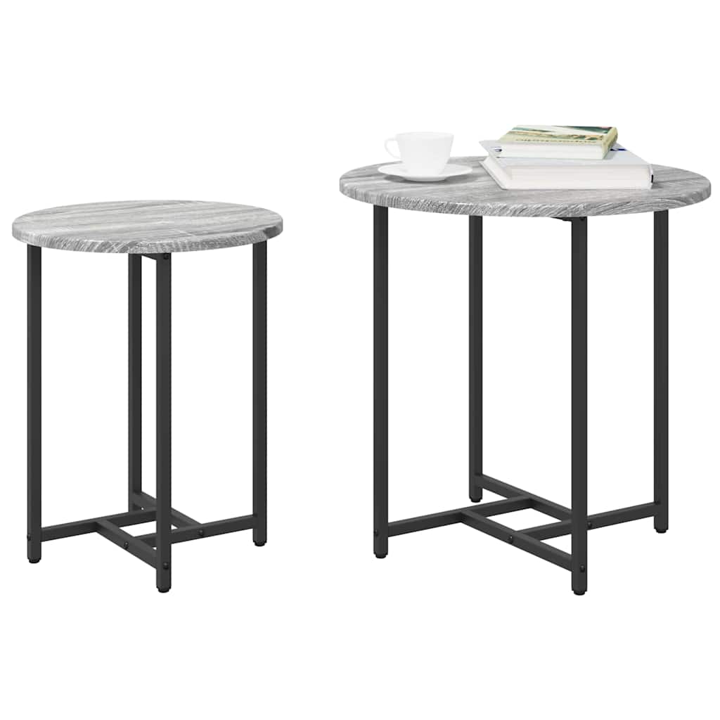 Set măsuțe laterale 2 pcs Gri sonoma și Negru 50 x 50 x 50 cm GartenMobel Dekor